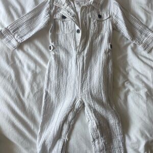 Toddler White Linen Jumpsuit
